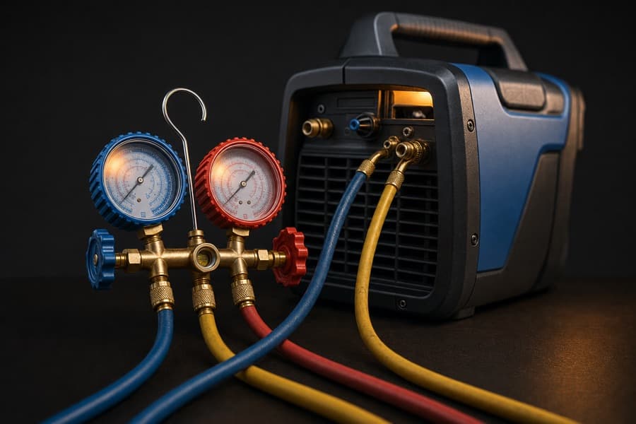 Manifold gauge set and refrigerant recovery machine
